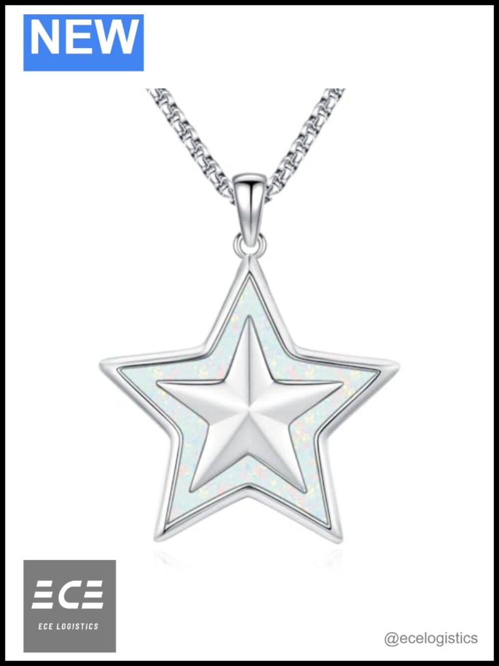 Sterling Silver White Opal Pentacle Star Necklace 22in Adjustable